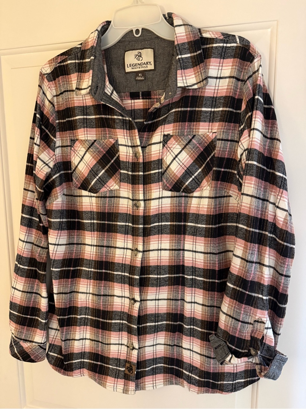 Legendary Whitetails Pink Black and White Plaid Button-Front Shirt